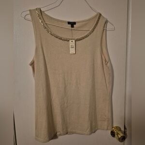Talbots Cream Tank Top with Beaded Trim